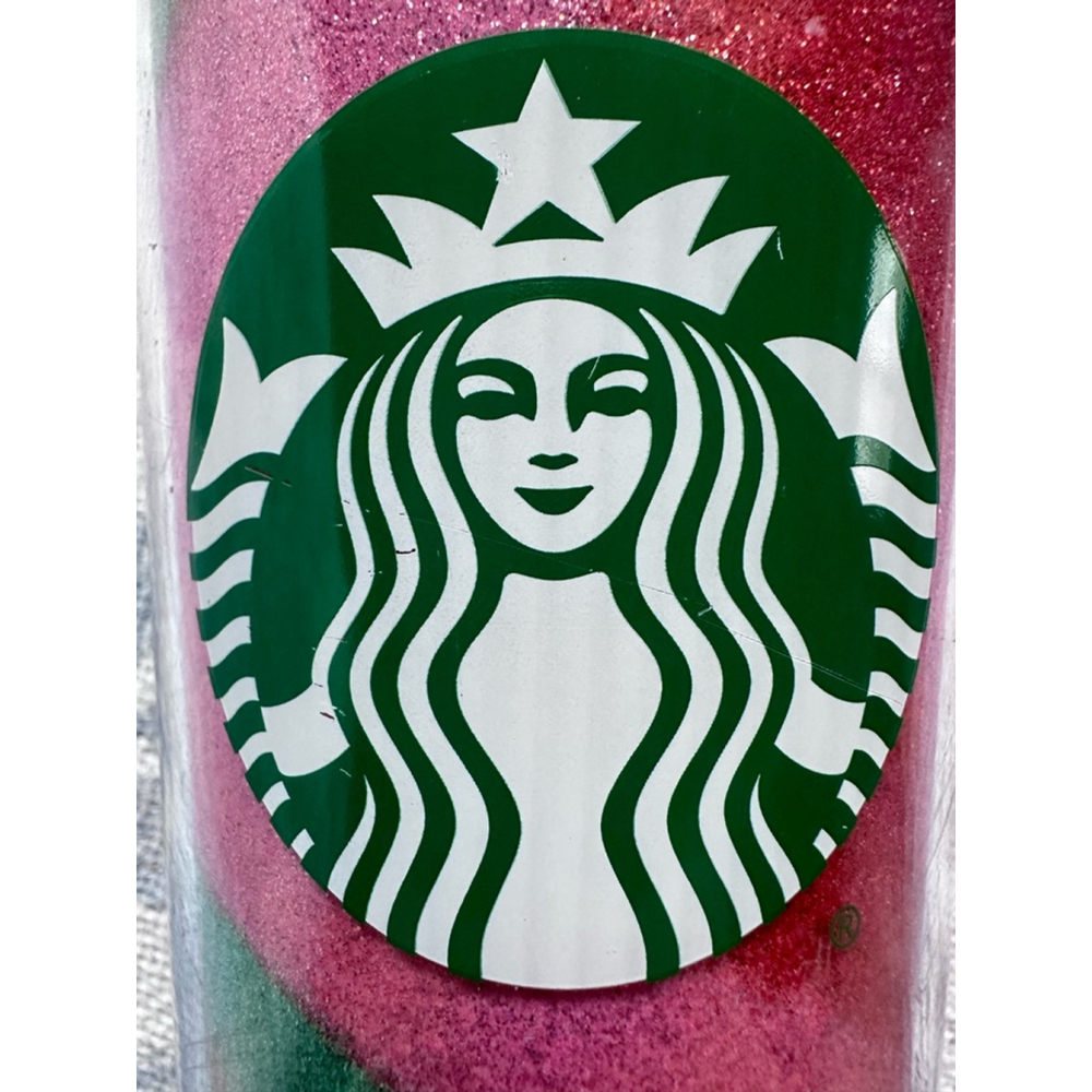 Starbucks Christmas Pink Red Green Glitter Wavy Swirl Cold Cup Tumbler 24oz - Picture 7 of 7